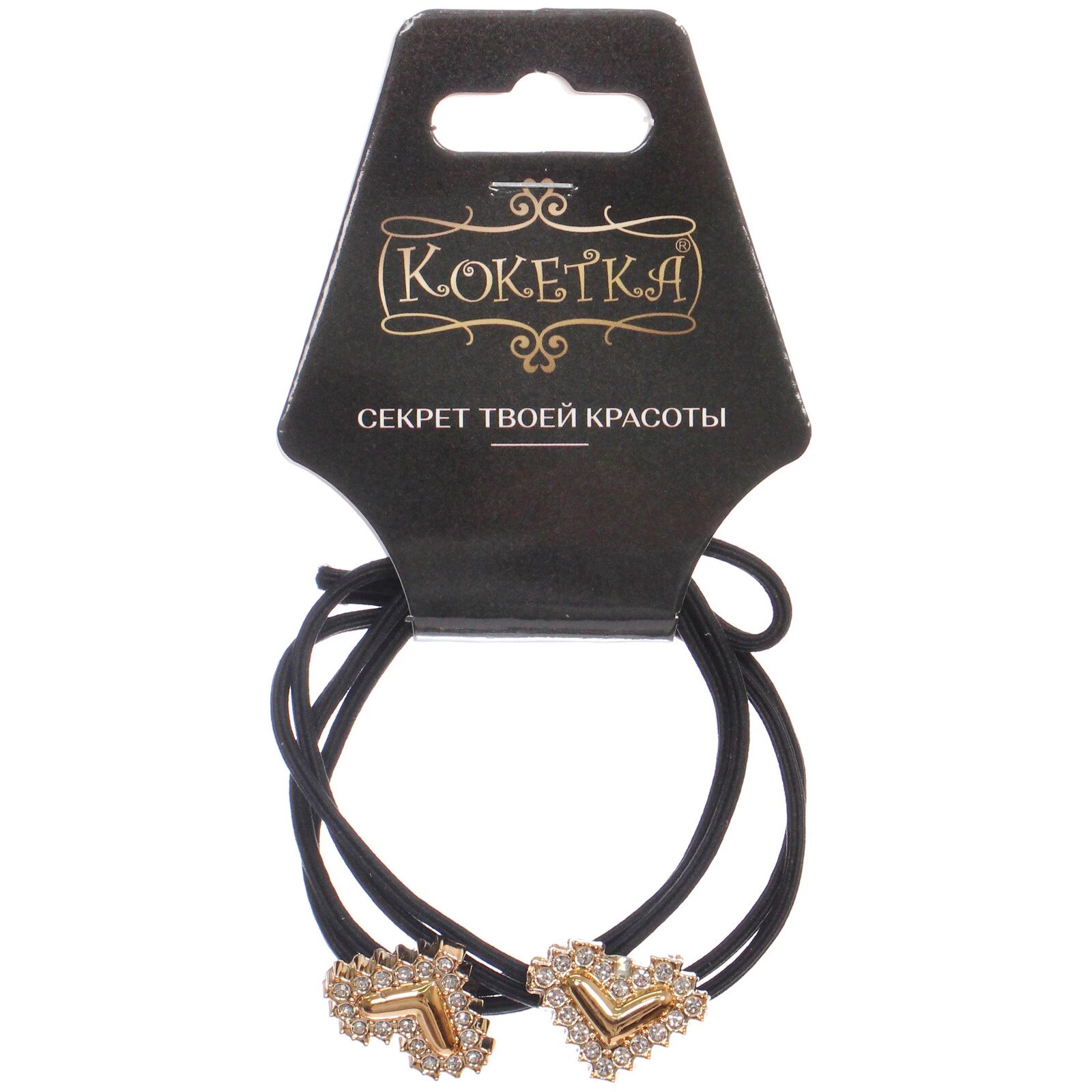 Резинка для волос "DesignPRO" в наборе 2 штуки, декор сердце со стразами, черная с золотом, размер 2х1,5 см