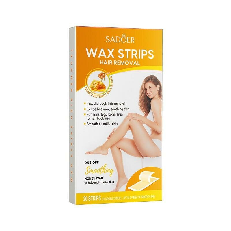 WAX STRIPS Hair Removal, Sadoer (Двусторонняя восковая бумага для депиляции С мёдом), уп. 20 шт.