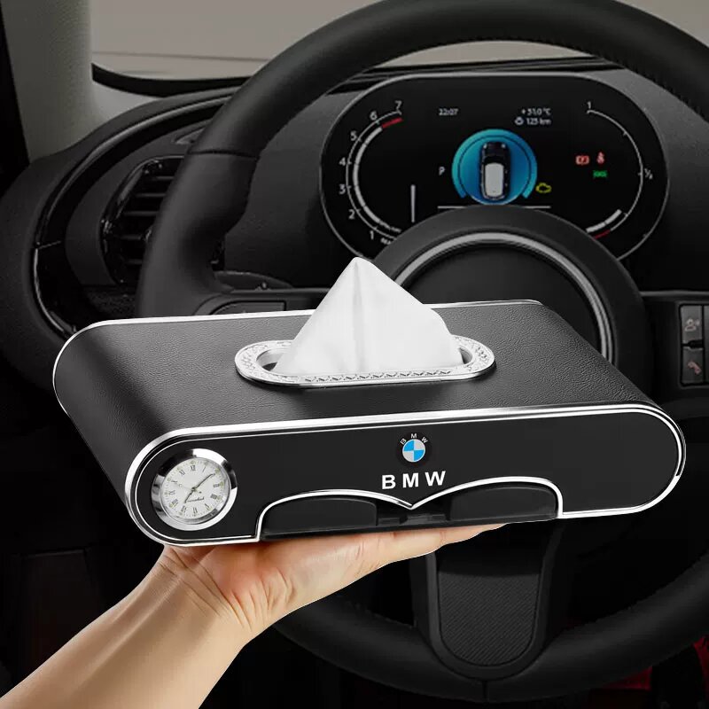 Универсальный автомобильный держатель для салфеток BMW с часовым дизайном, черный цвет подходит для моделей 3 Series,