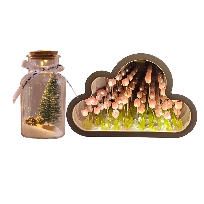 Декор для дома унисекс XINGSHENJIHUA Зеркало, Pink Tulip Night Lights[18 Pieces]+Christmas Wish Bottle Night Lights