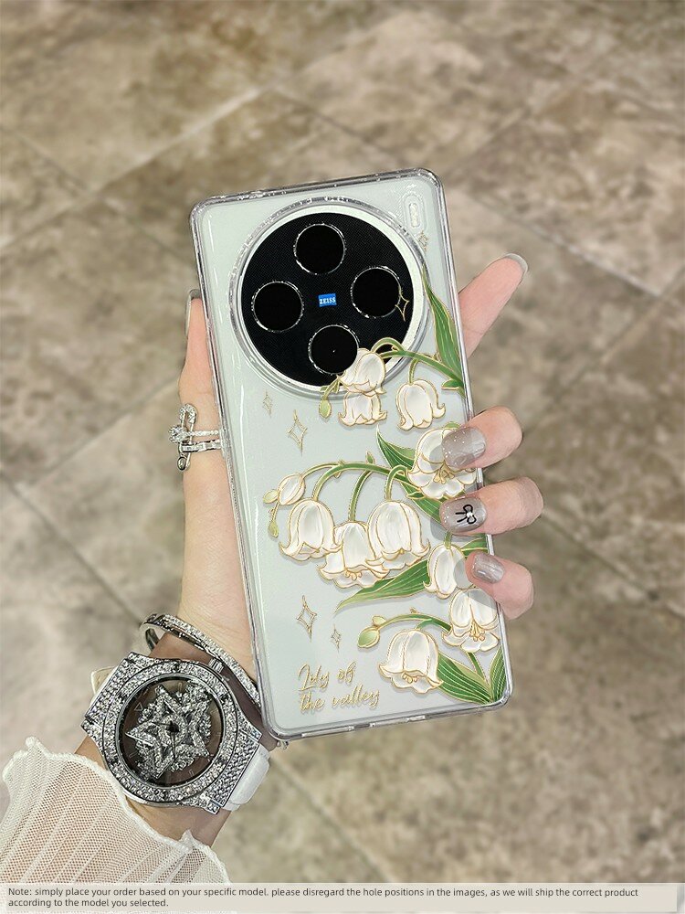 Чехол для телефона vivo X200 прозрачный с художественным цветочным рисунком, материал ТПУ, противоударный дизайн