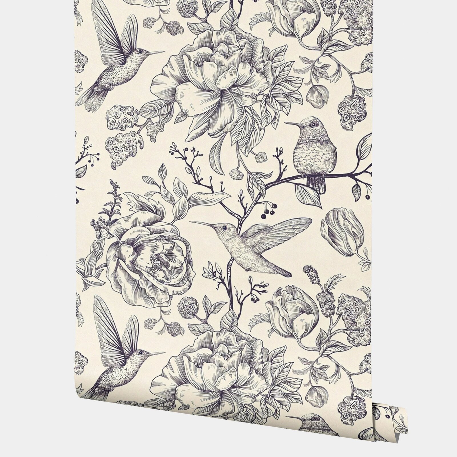 Винтажные бумажные обои Eovna с колибри 50*300 Tradional Non-Woven
