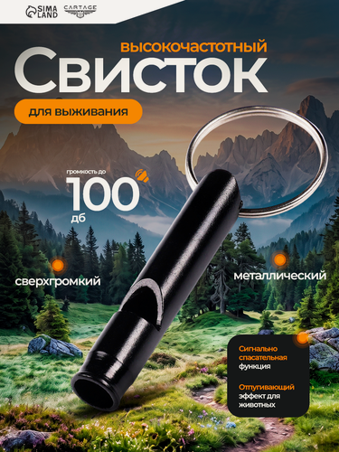 Изображение товара Свисток для выживания высокочастотный, до 100 дБ, длина 5 см, цвет чёрный
