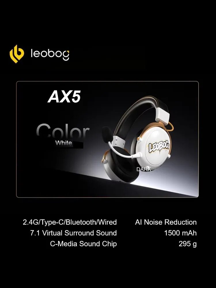 LEOBOG Наушники с микрофоном AX5, Bluetooth, Радиоканал, белый