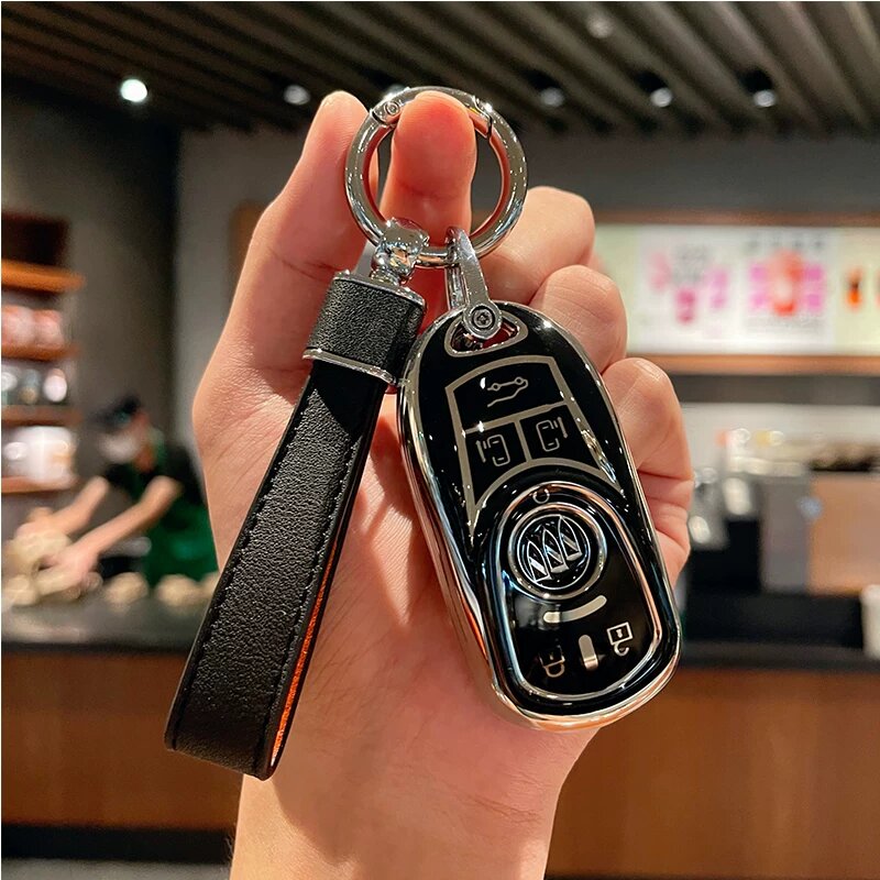 Чехол для ключа автомобиля Buick GL8 2022-2023, классический черный с ремешковой застежкой