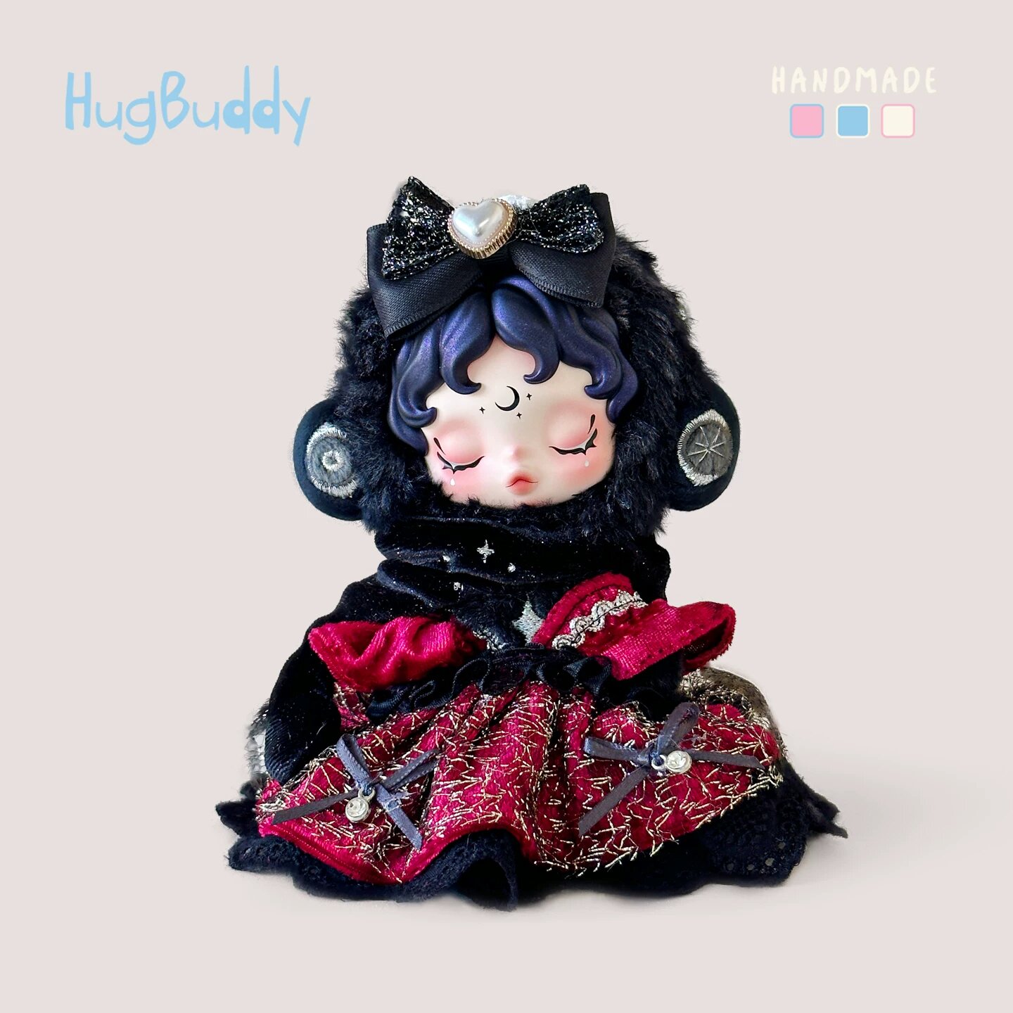 Бордовая кружевное платье с бантом и черным кружевом для куклы MOLLY, романтический стиль, размер 11 см, аксессуар