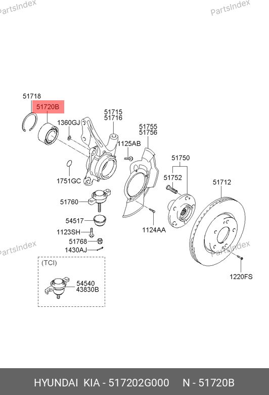 Подшипник передней ступицы, HYUNDAI/KIA/MOBIS 517202G000