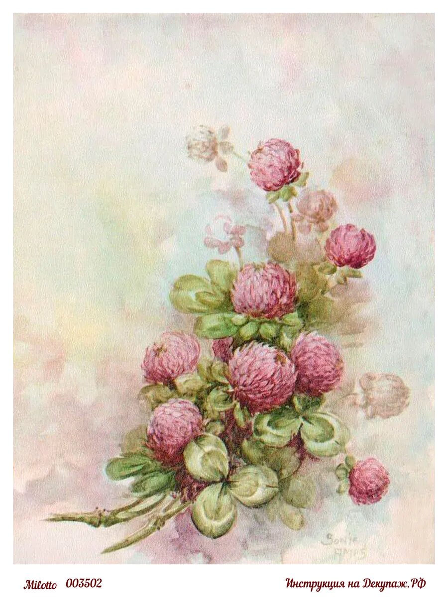 Декупажная рисовая карта Milotto "Цветы", A4, 21x29,7 см, 20г/м2