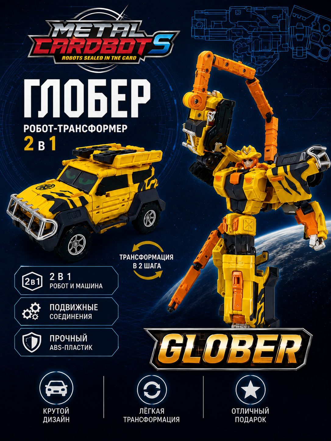 Метал Кард Бот. Глобер трансформер 18 см S2.