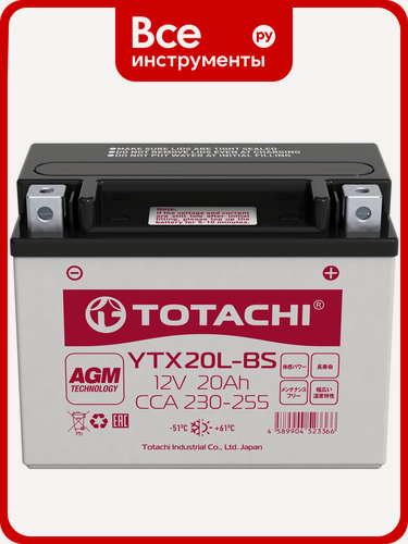 Изображение товара Аккумулятор TOTACHI CMF 20 А·ч YTX20L‑BS L 90020, AGM, обратная полярность, для легковых и грузовых авто