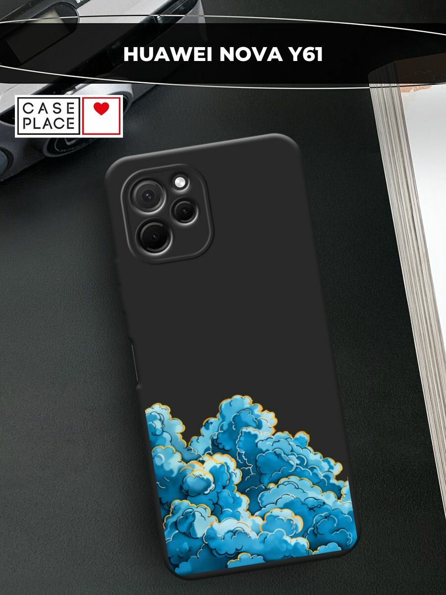 Черный матовый чехол на HuaweI Nova Y61 / Хуавей Нова Y61 с принтом Звезда и облака