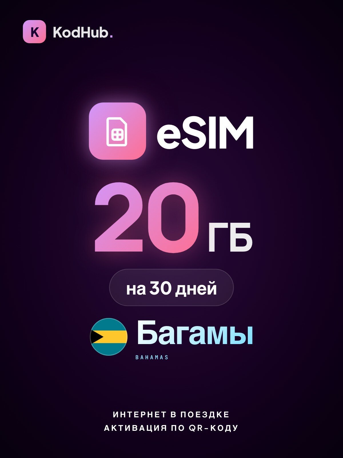 Туристическая eSIM Багамы 20 ГБ на 30 дней | интернет в поездке, связь за границей | QR-код активации