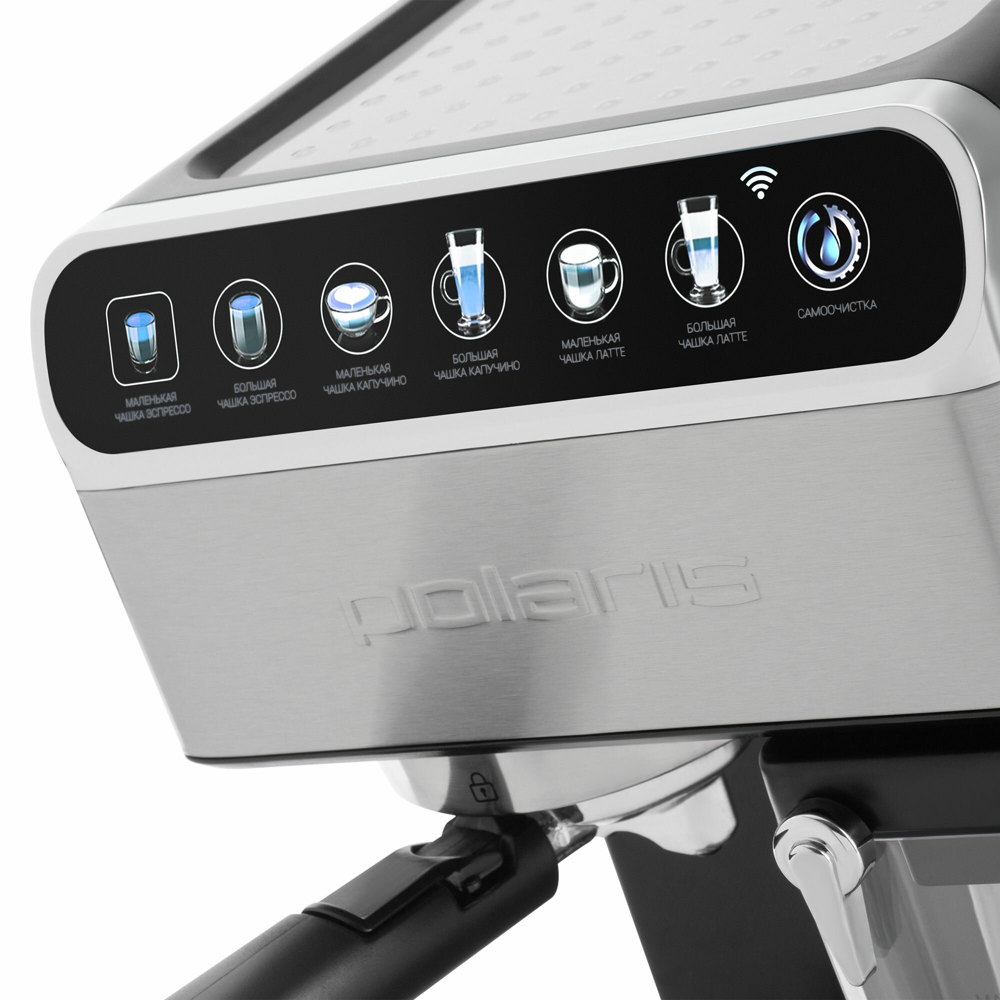 Кофеварка рожковая Polaris PCM 1540 Wi-Fi IQ Home капсульная и с капучинатором, черный/серебряный — фото 15