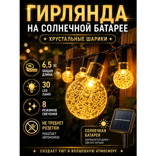 фото Гирлянда уличная на солнечной батарее шарики маленькие lampon