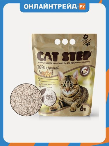 Изображение товара Наполнитель для кошачьих туалетов Cat Step Tofu Original, растительный комкующийся, 6л
