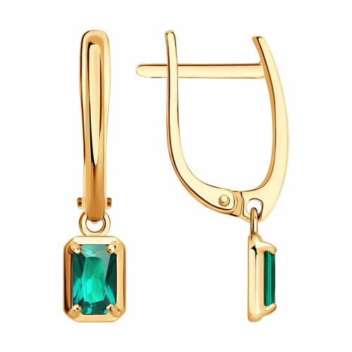 фото Серьги diamant online, красное золото, 585 проба, изумруд синтетический, длина 2.1 см, , зеленый