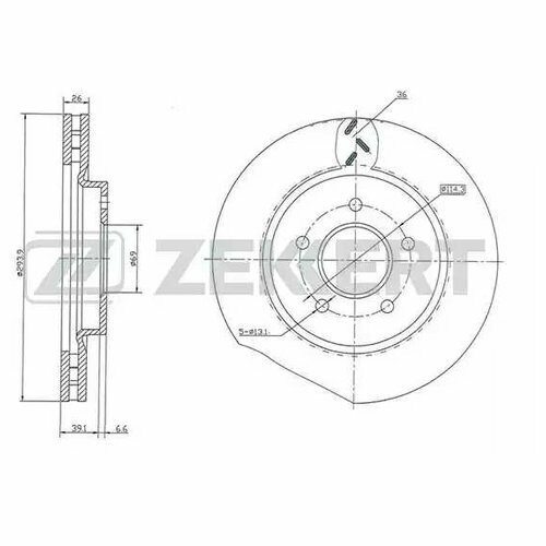 Диск тормозной передний ZEKKERT BS-5023 для Chrysler Sebring (2006-2010), Citroen C4 Aircross (2010-н. в.), Dodge Avenger (2007-2014)