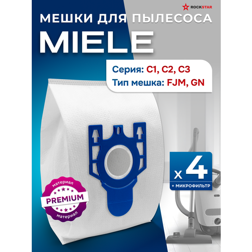 фото Мешки для пылесоса miele gn fjm, c1 classic/c2 compact/complete c3. пылесборники одноразовые, 4 шт + микрофильтр rockstar