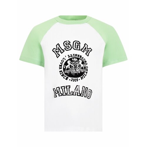 фото Футболка msgm, размер 8 лет, белый, зеленый