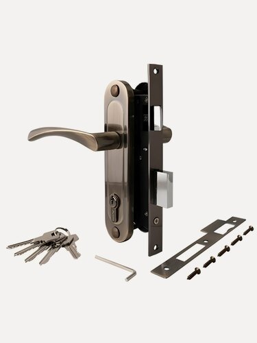 Изображение товара Замок врезной Avers 1223/60-AB, цилиндровый, с ручкой, бронза, межосевое расстояние 70 мм, 5 ключей в комплекте, универсальный