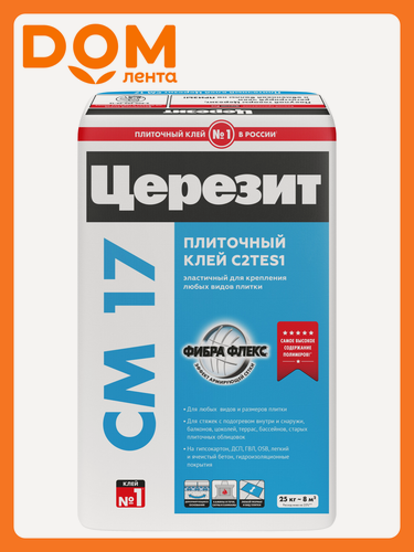 Изображение товара Клей плиточный Церезит CM17, для внутренних и наружных работ, 25кг