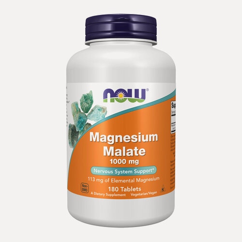 Изображение товара Магний малат NOW Magnesium Malate, для костей, для сердца, для нервной системы и мышц, 1000мг 180 таблеток
