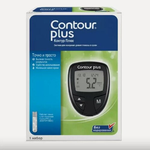Изображение товара Глюкометр "Contour Plus", для измерения уровня глюкозы в крови, электрохимический метод