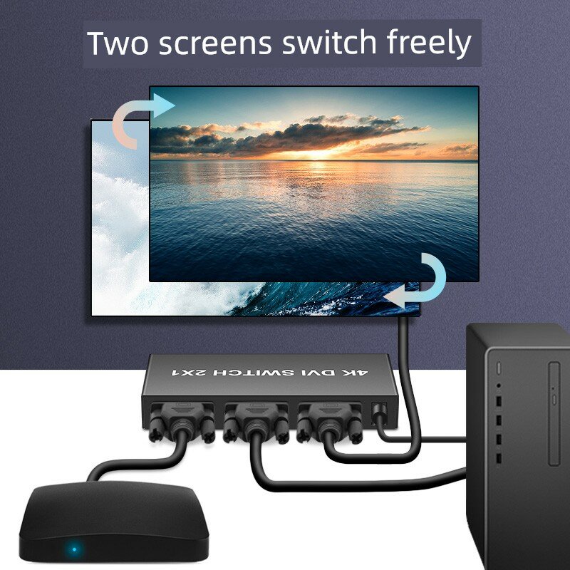 DVI KVM коммутатор 2 входа 1 выход для подключения мониторов и периферийных устройств к компьютеру