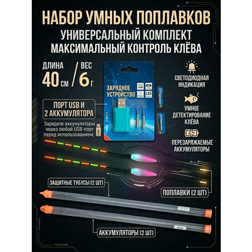 Набор из 2 умных поплавков Yintai, меняют цвет при поклевке, 40 см, 6г, гибкая антеннка, +зарядка+2 аккумулятора+тубус