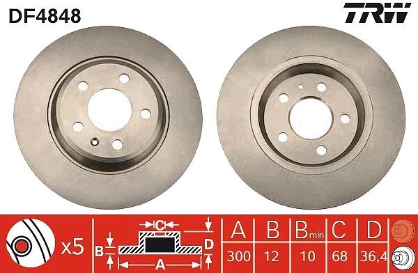 Диск тормозной задний AUDI A4/A5/A6/A7/Q5 TRW DF48