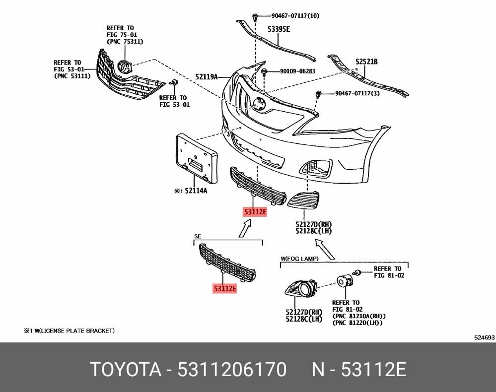 Toyota 53112-06170 Решетка радиатора 5311206170