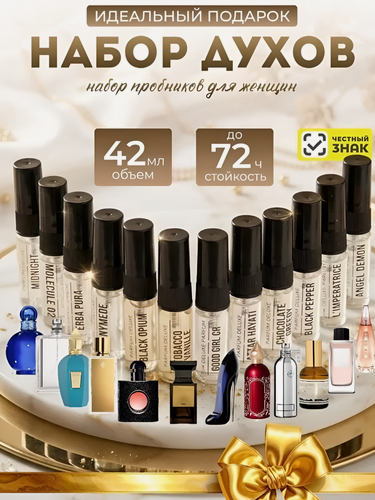Изображение товара Набор миниатюр DELUXE PARFUM духи женские по мотивам известных брендов, 12 пробников по 3 мл