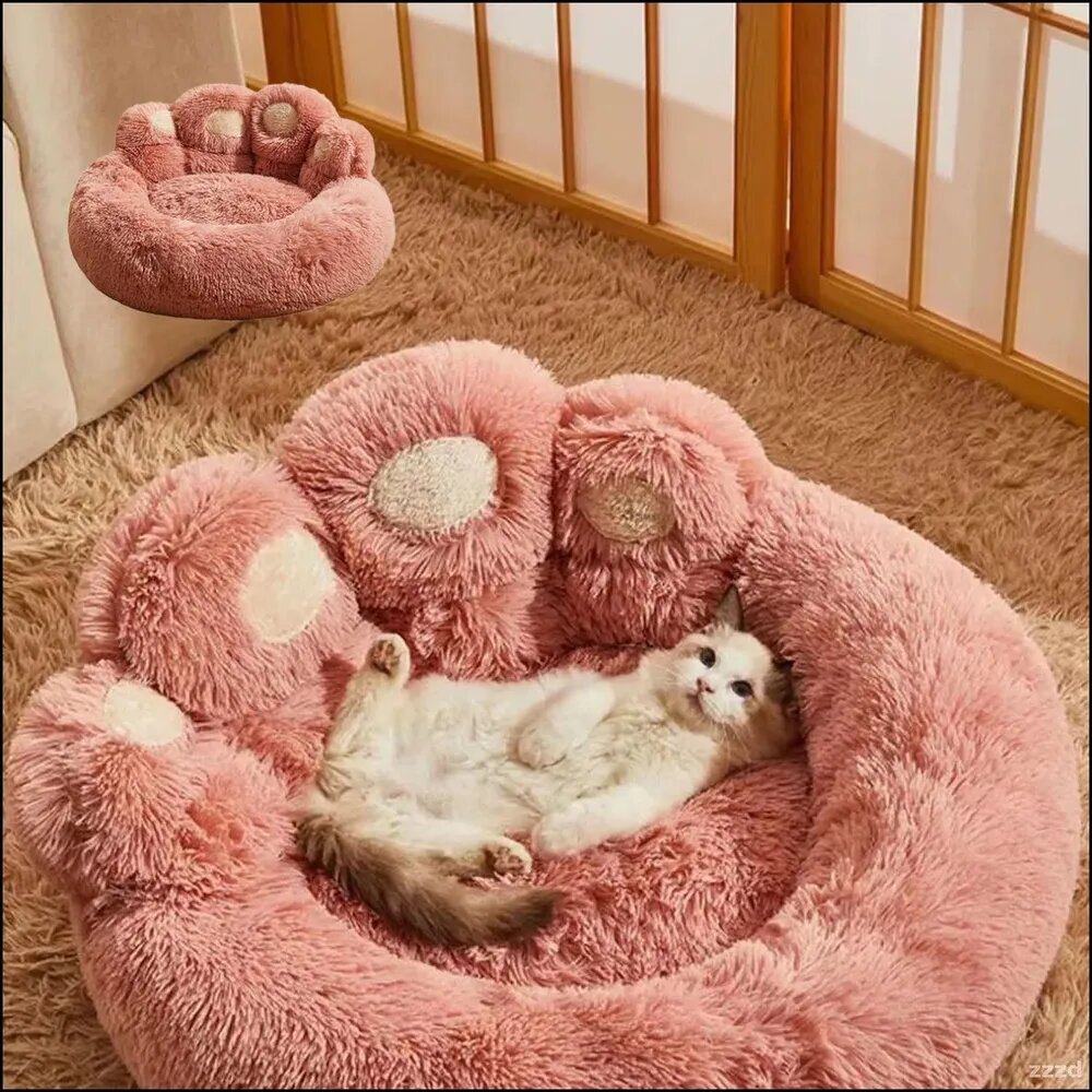Эксклюзивный лежак для кошек и собак "Лапка" из мягкого флиса, розовый, 600 мм