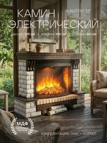Изображение товара Электрокамин RealFlame Country 33 коричневый МДФ с очагом Firespace 33, имитация пламени, ИК обогрев, звук, пульт