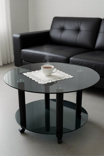 Изображение товара Журнальный овальный стол на колесиках Ж-3серый с черными ножками 80х60см