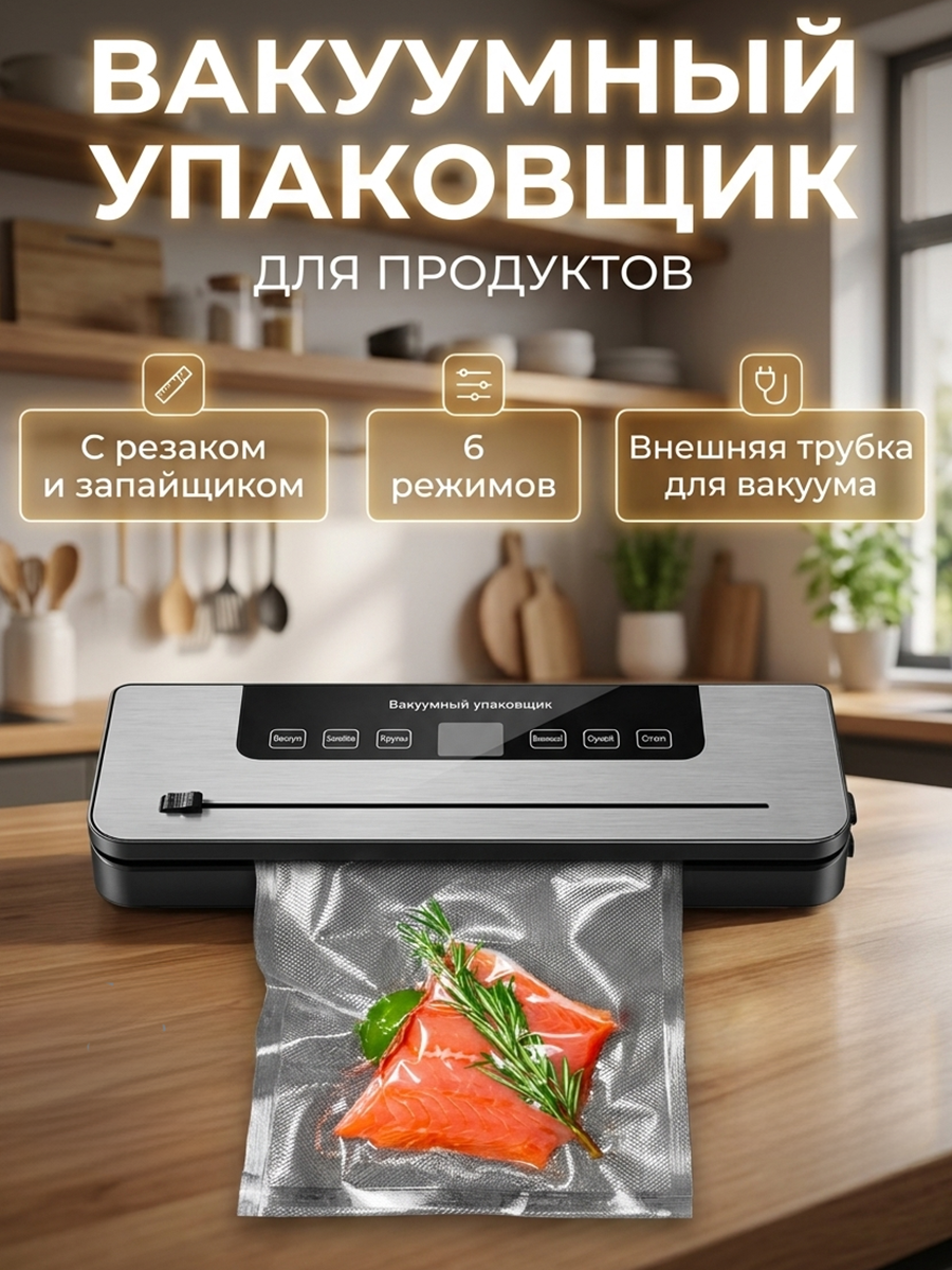 Вакууматор для продуктов домашний, вакуумный упаковщик для дома, вакууматор воздуха с резаком