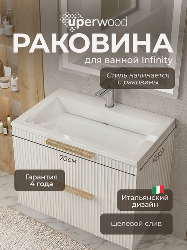 Изображение товара Раковина для ванной Uperwood Infinity 70х45 см, белая глянцевая