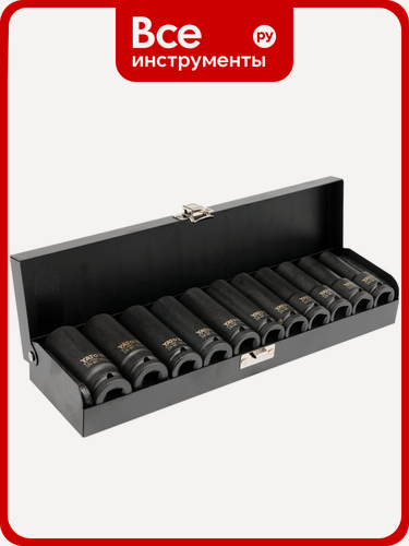 Изображение товара Набор торцевых ударных головок YATO 1/2" 10‑24 мм, 11 шт, CrMo, крепление с отверстием, внутренний шестигранный