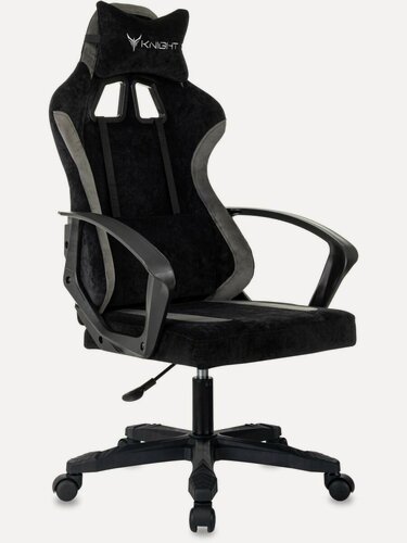 Изображение товара Кресло игровое KNIGHT Optimum, ткань, до 120кг, фиксированные подлокотники, черный/серый