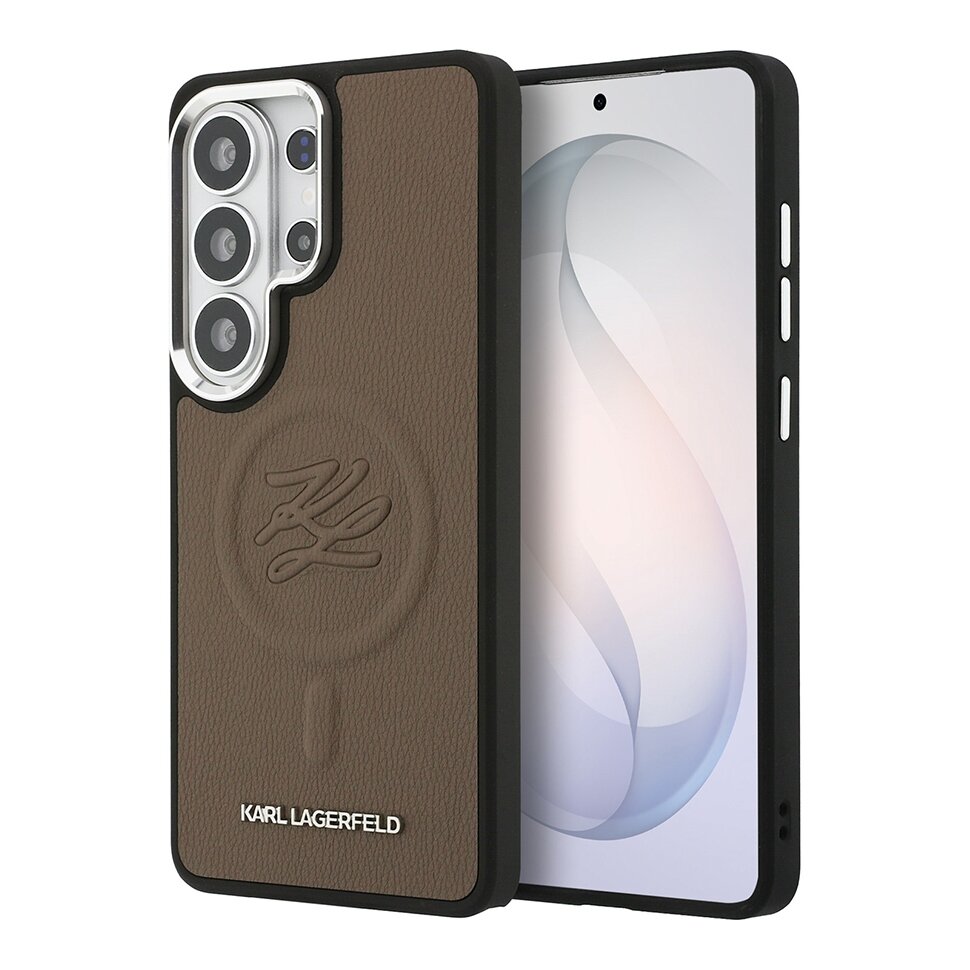 Karl Lagerfeld чехол с MagSafe для Galaxy S26 Ultra, кожа PU Debossed Initials Metal camera, коричневый