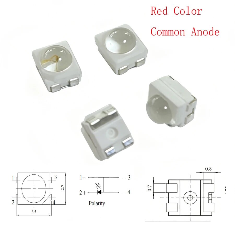 Светодиод красный Common Anode PLCC-4 50PCS