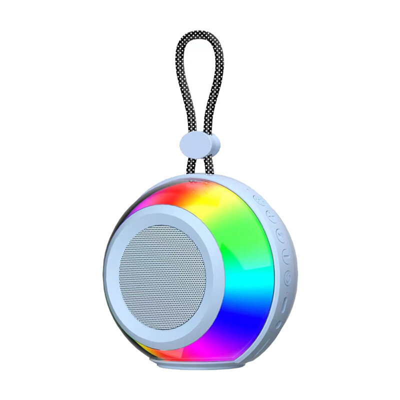 Портативная беспроводная колонка с RGB-подсветкой и встроенным микрофоном, синего цвета, усиленным басом для каверов и