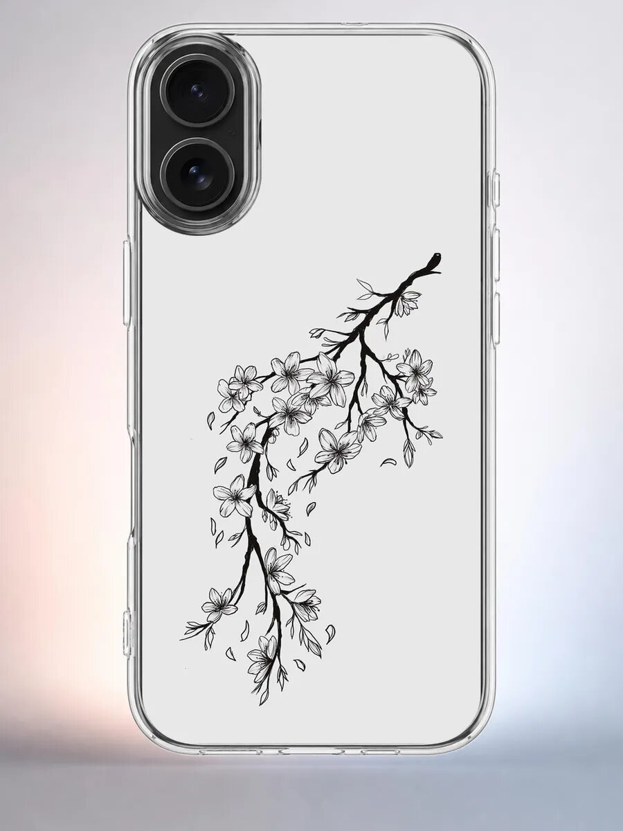 Чехол iPhone 16 сакура лепестки силиконовый прозрачный