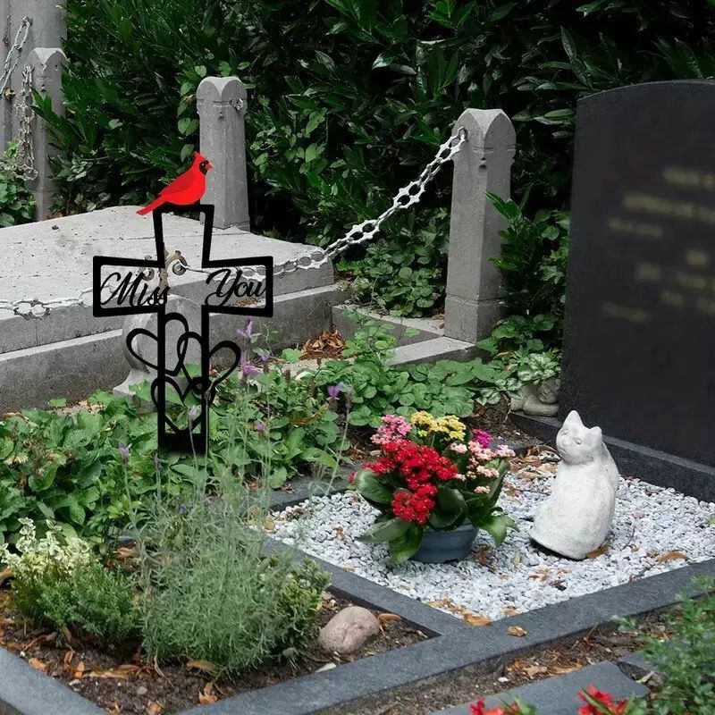 Декоративный колышек "Красный крест" для могилы и сада, металлический, 1 шт