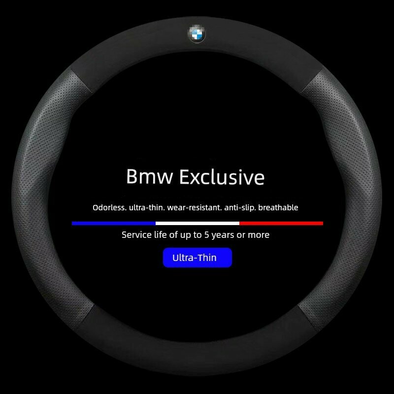 Черный руль из искусственного меха с логотипом BMW, премиум кожаный чехол для автомобиля