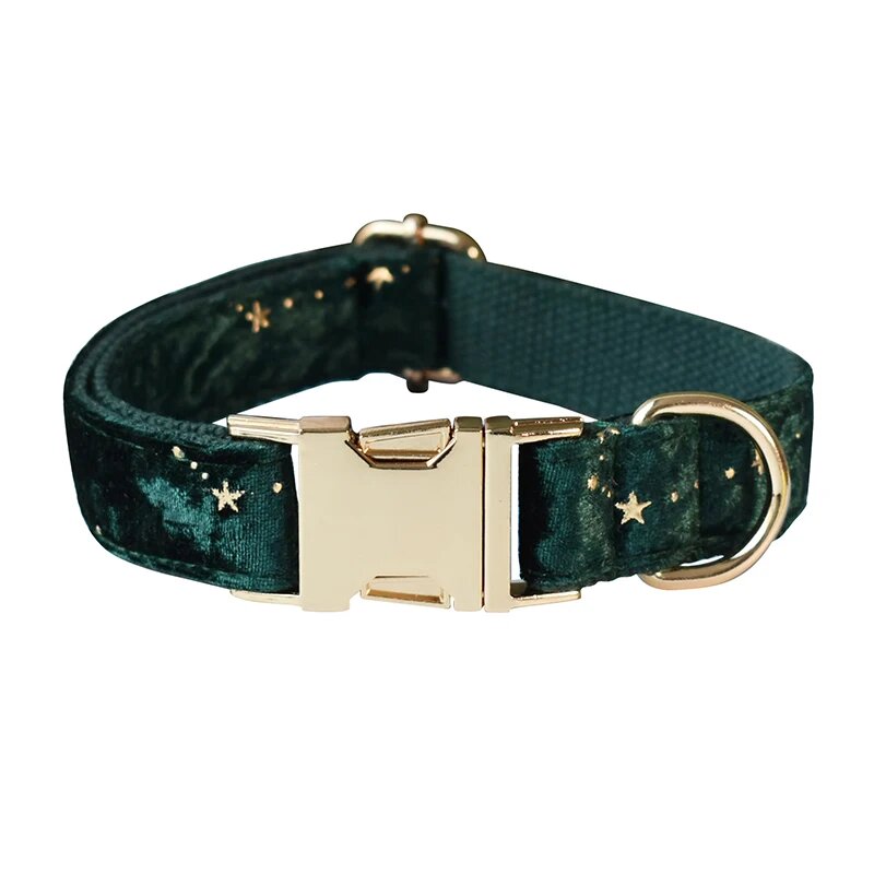 Зелёный бархатный ошейник для собак Star 04 Темно-зеленый, S, Dog Collar