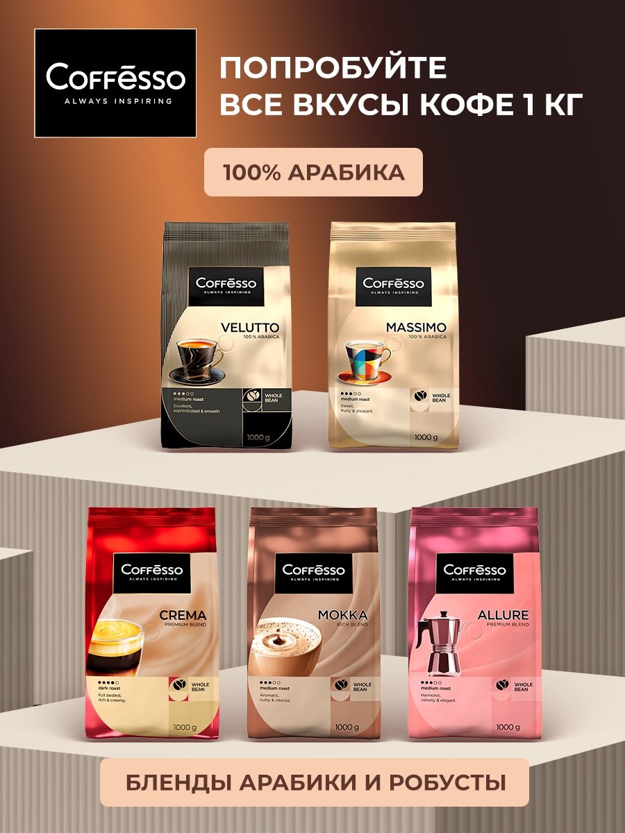 Кофе в зернах 1 кг Coffesso Brunette, мягкая упаковка, 100% робуста, средняя обжарка, зерновой — фото 9