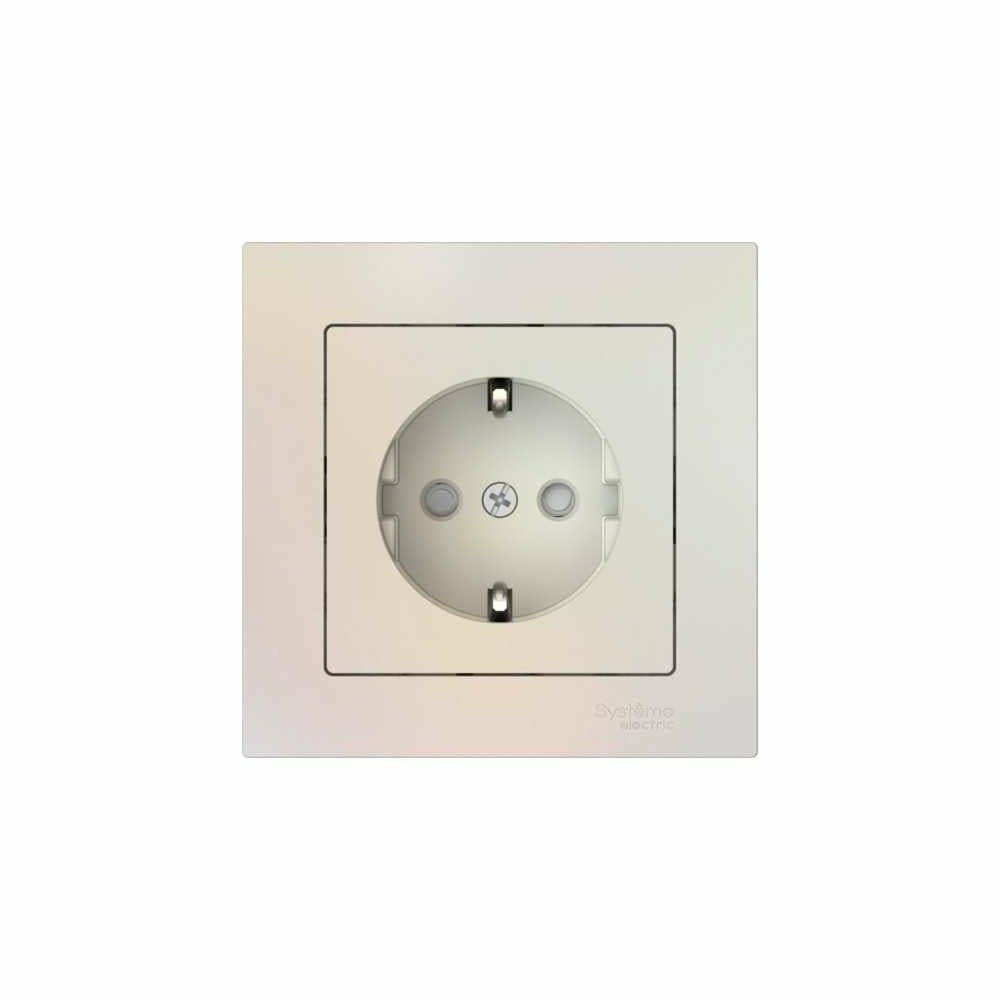 Розетка Systeme Electric ATLASDESIGN с заземлением со шторками, 16А, в сборе, быстрозажим. клем, жемчуг ATN000444S