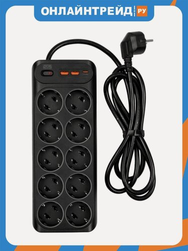 Изображение товара Сетевой фильтр Powercom SP-10 USB2A1СB 1.8м (10 розеток) черный (коробка)