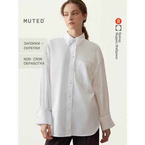 фото Рубашка muted oversize из хлопка с двойными манжетами и запонками, размер l-xl, белый